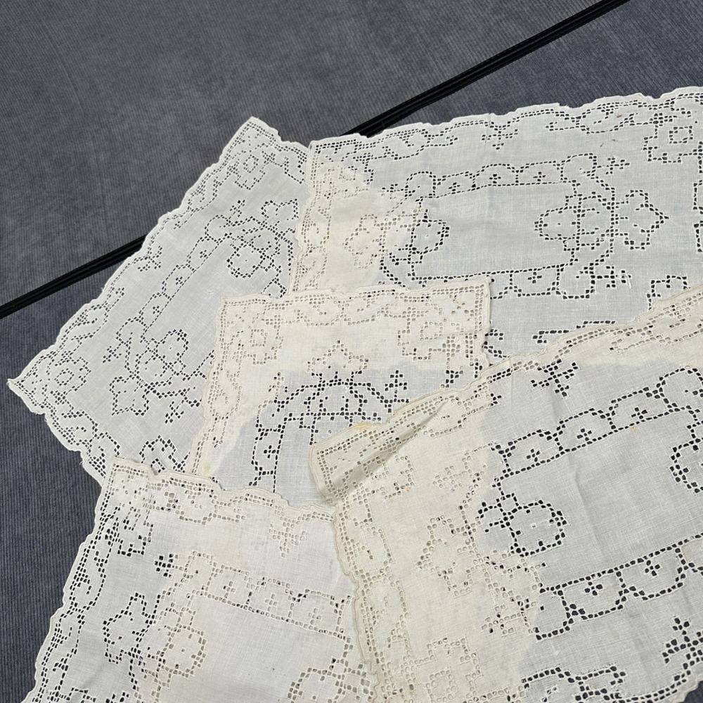 Vintage Cream Lace Placemats Set of 5 Openwork Scalloped Linen Rectangular 16x11